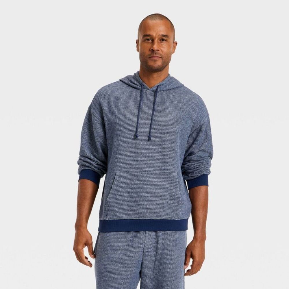 Men's Textured Knit Lounge Hoodie - Goodfellow & Co Blue L